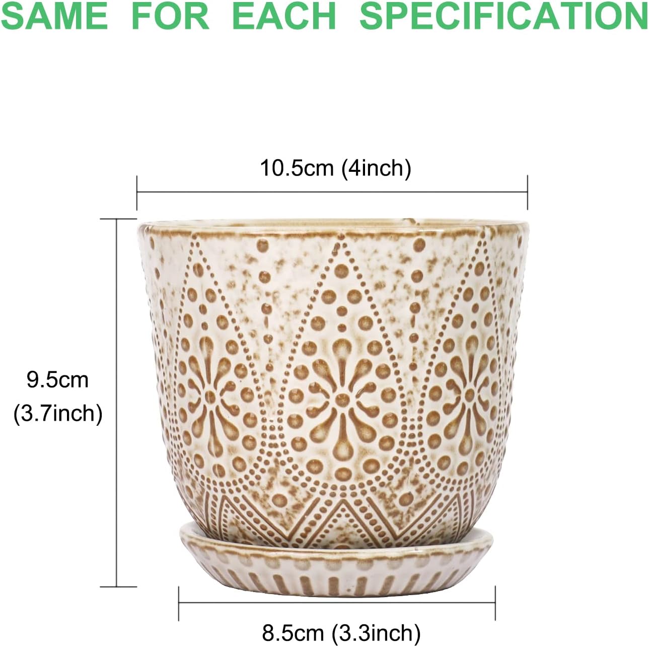 Gepege Succulent Pots, 4 Inch Small Indoor Ceramic Planter Pot with Drainage Holes and Saucers for Plants- Creamy White - Set of 4