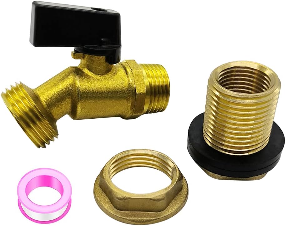 Hooshing Brass Rain Barrel Spigot Kit Quarter Turn Ball Valve Faucet with Bulkhead Fitting for Aquariums, Water Tanks, Tubs, Pools