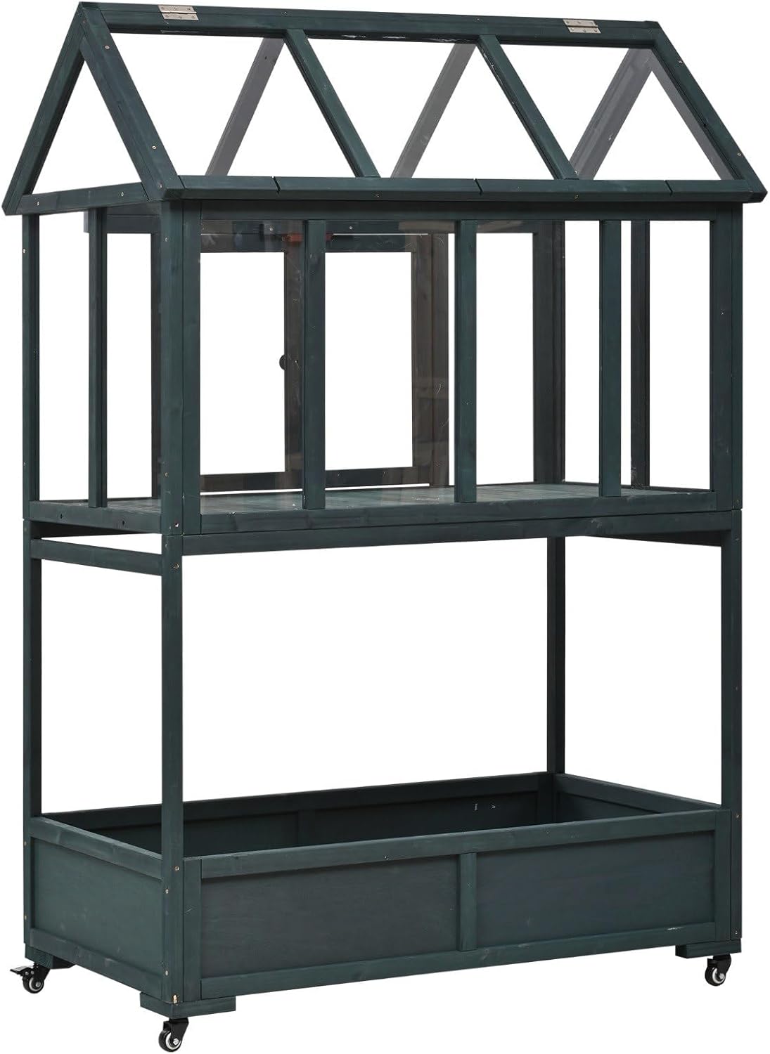 Wooden Cold Frame Greenhouse with Wheels, Portable Fir Garden Plant House with Storage Box, Openable Roof for Seedlings, Herbs, Winter Crops, Perfect for Patio, Balcony, Garden