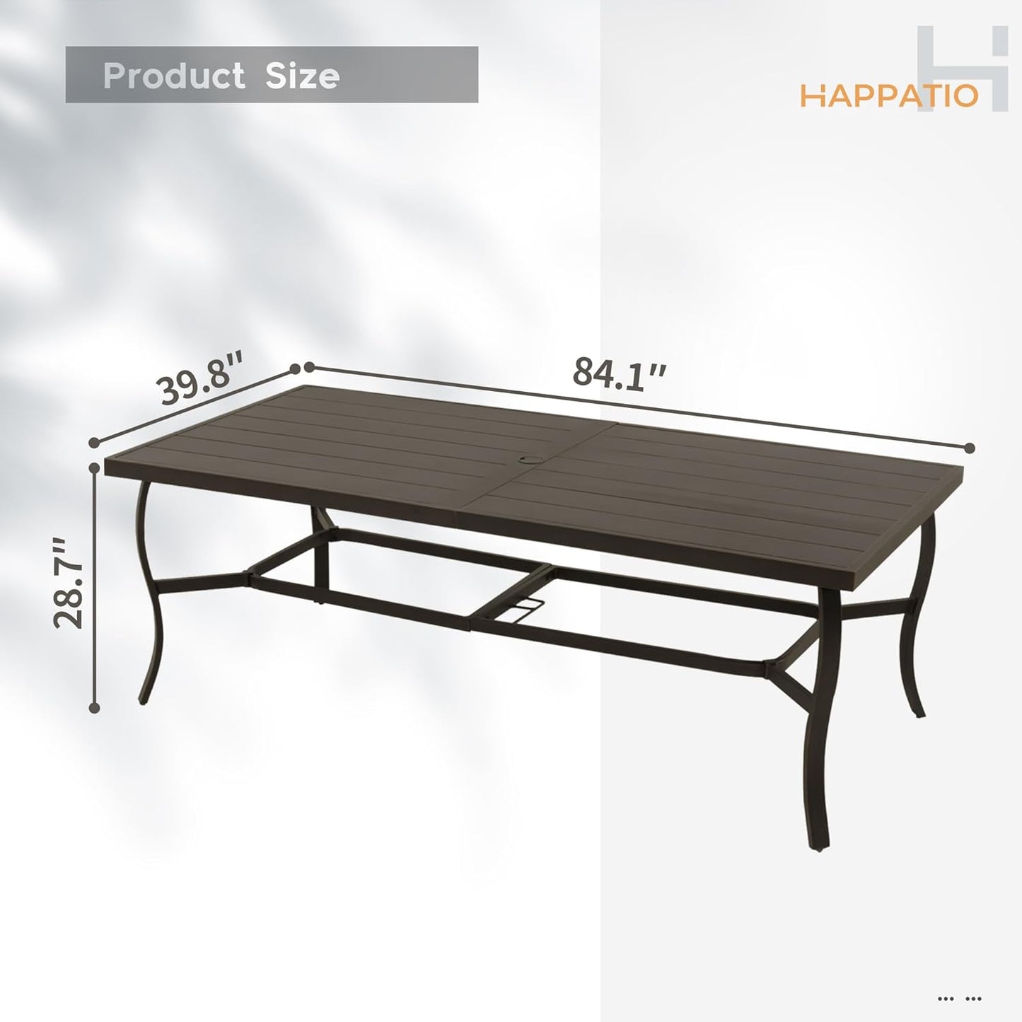 HAPPATIO Outdoor Dining Table for 8, Aluminum Rectangle Outdoor Dining Table with Umbrella Hole, All-Weather Aluminum Patio Dining Table for Garden Yard Poolside, Only Table, Black
