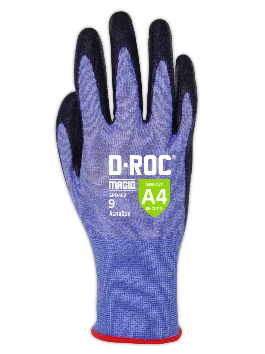 MAGID D-ROC ANSI A4 AeroDex Polyurethane Palm Coated Work Gloves, 12 Pairs, Size 6/XS, GPD482