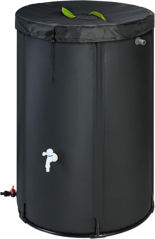 Upgraded 100 Gallon Rain Barrel Water Tank - Portable Rain Water Collection Barrel - Large Water Storage Tank - Stable Water Barrels Rain Catcher with Spigot Overflow Kit, Black