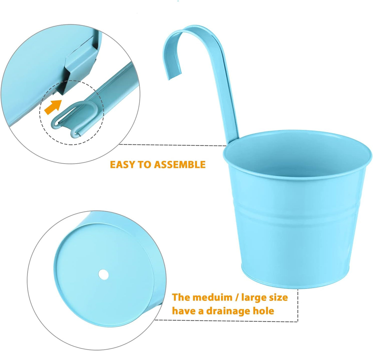 12 Pack Balcony Planters Railing Hanging, Colorful Railing Planter 6.4 Inch Plant Pots with Drainage Holes Hanging Plant Holder Indoor Hanging Planter Outdoor Flower Pots