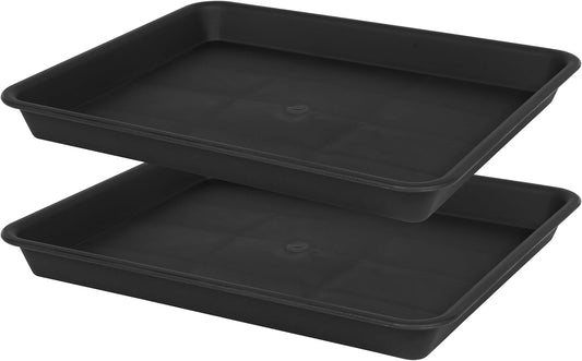 Plant Growing Trays 2 Pack, Plant Tray, 14.5"x11", Heavy Sturdy Plastic Plants Saucer, Seedling Starter Trays, Seed Starter Growing Tray (Black)
