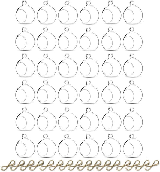 Sziqiqi Hanging Glass Globes Orbs Tea Light Candle Holders fillable with Trinkets for Wedding Ornaments, Wedding Birthday Christmas Party Centerpiece Accessory 2.36inch 30pcs +6 Extra