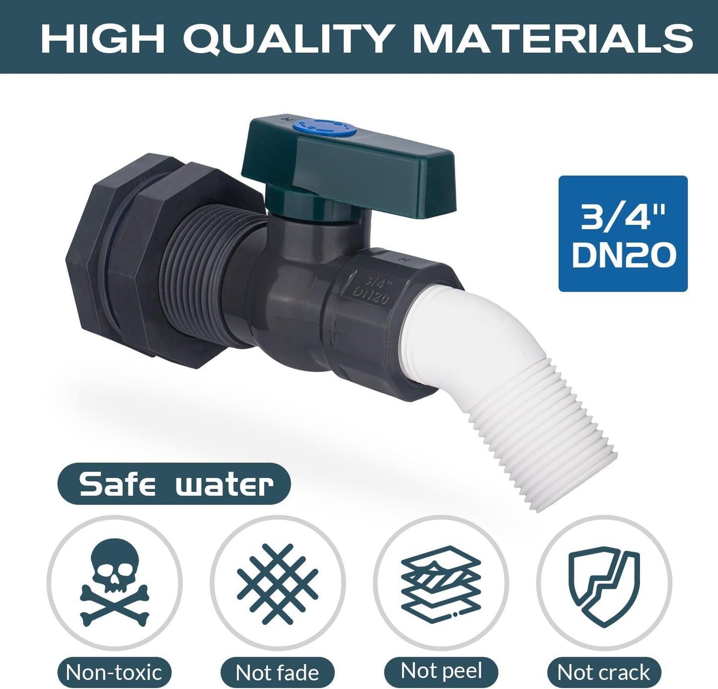 2 Pack Rain Barrel Spigot, 3/4" GHT Water Barrel Spigot Kit PVC Bucket Spigot with Bulkhead Fitting PVC Faucet Spigot Quarter Turn Ball Valve Spigot for Water Tanks, Aquariums,Garden Barrel