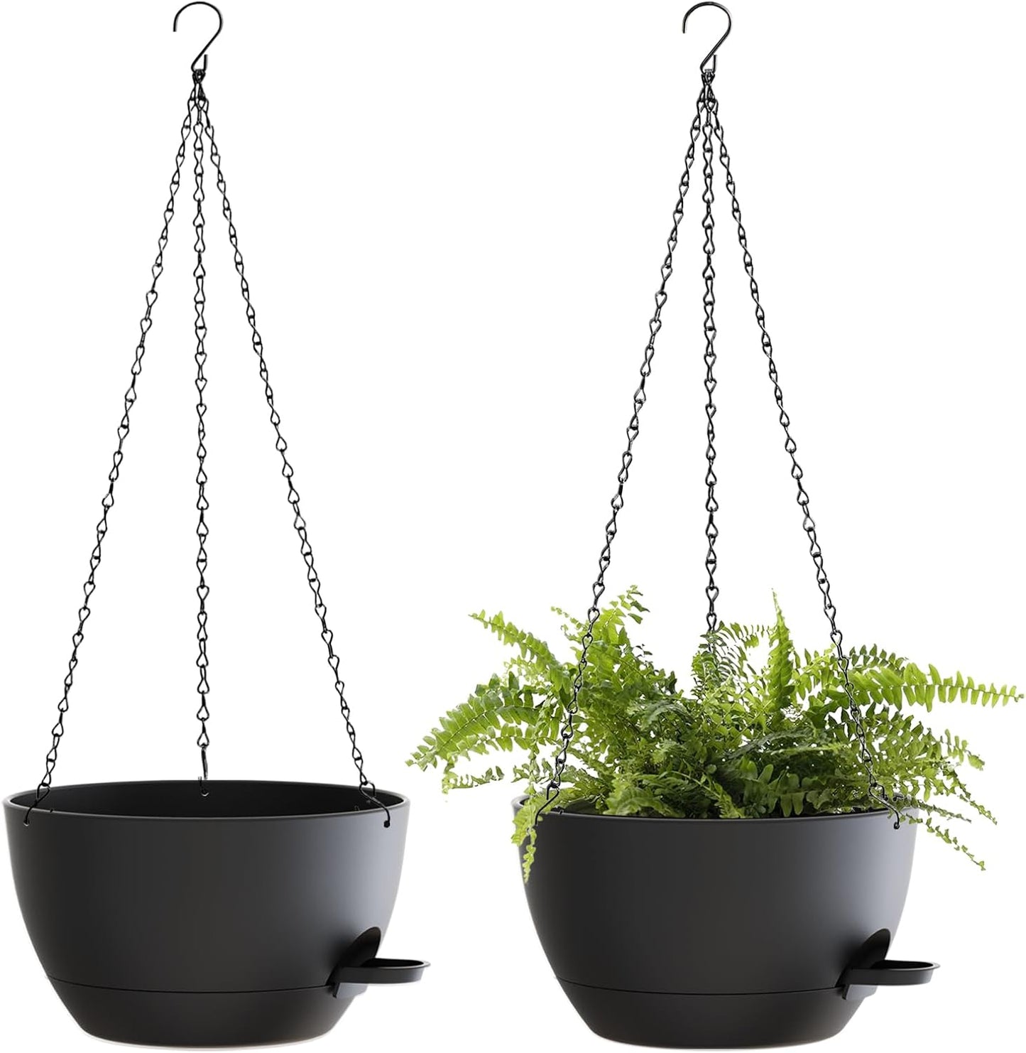 12 Inch Hanging Baskets 2 PC with Chains, Self-Watering Hanging Planters for Indoor Outdoor Plants, Plastic Hanging Flower Pots,Black