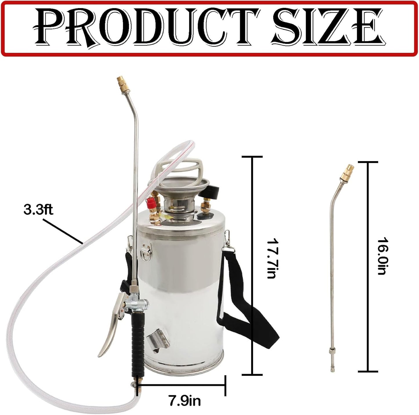 Hand Pump Sprayer Stainless Steel Sprayer for Indoor and Outdoor 1.5 Gallon Sprayer 16 in Wand 3.3 FT Hose