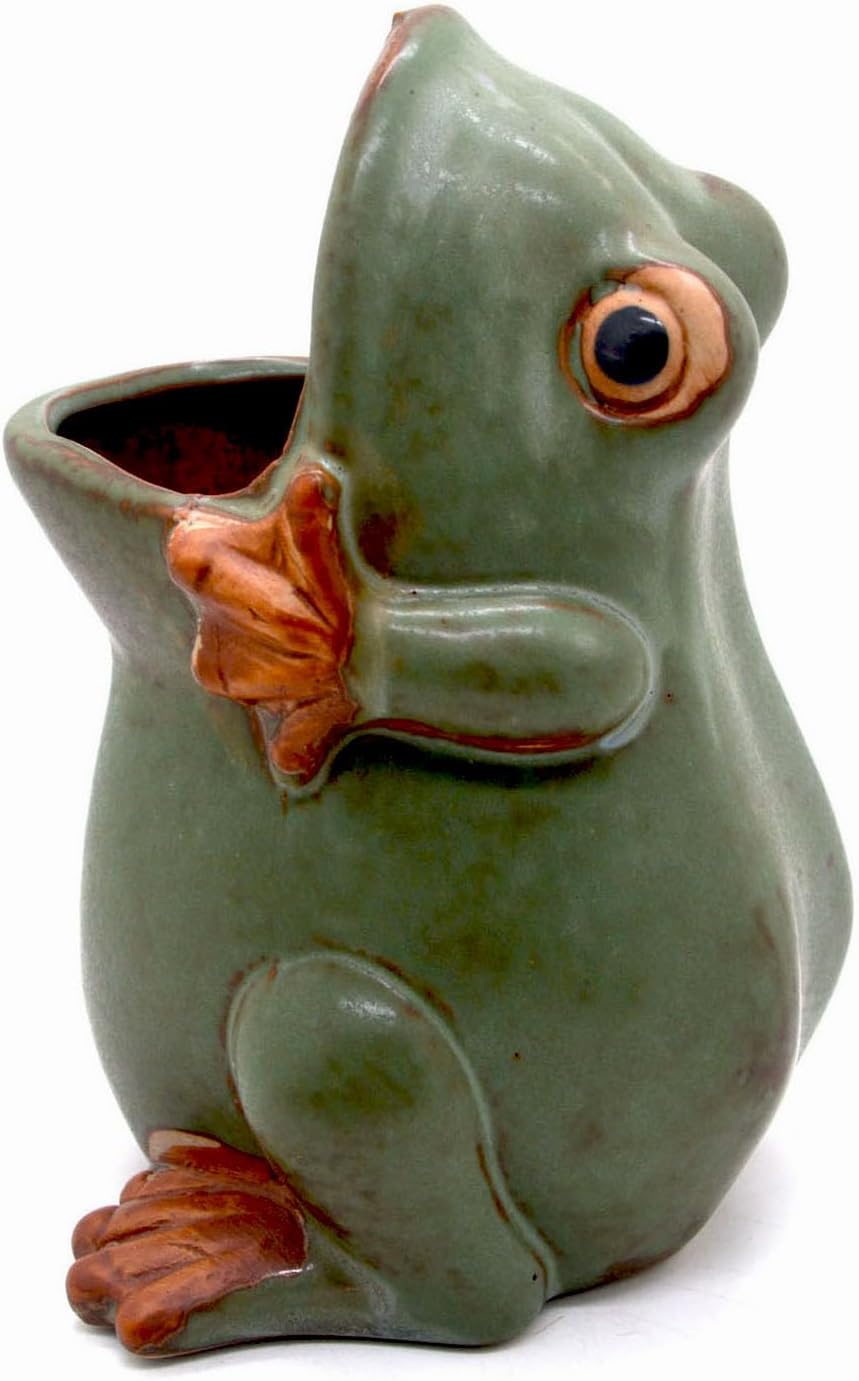 7" Ceramic Frog Shaped Plant Pot for Bonsai Flower Succulent Planter Candy Dish Pencil Holder Decor Multipurpose Frog Gift