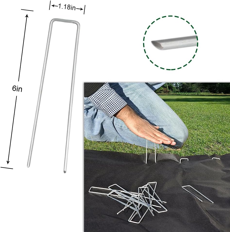 Landscape Staples 6 Inch 50 Pack Garden Stakes Galvanized Lawn Stake U-Type Turf Staples for Weed Barrier Fabric Holding Fence Rust Proof Sod Pins Stakes for Securing Netting Ground Sheets