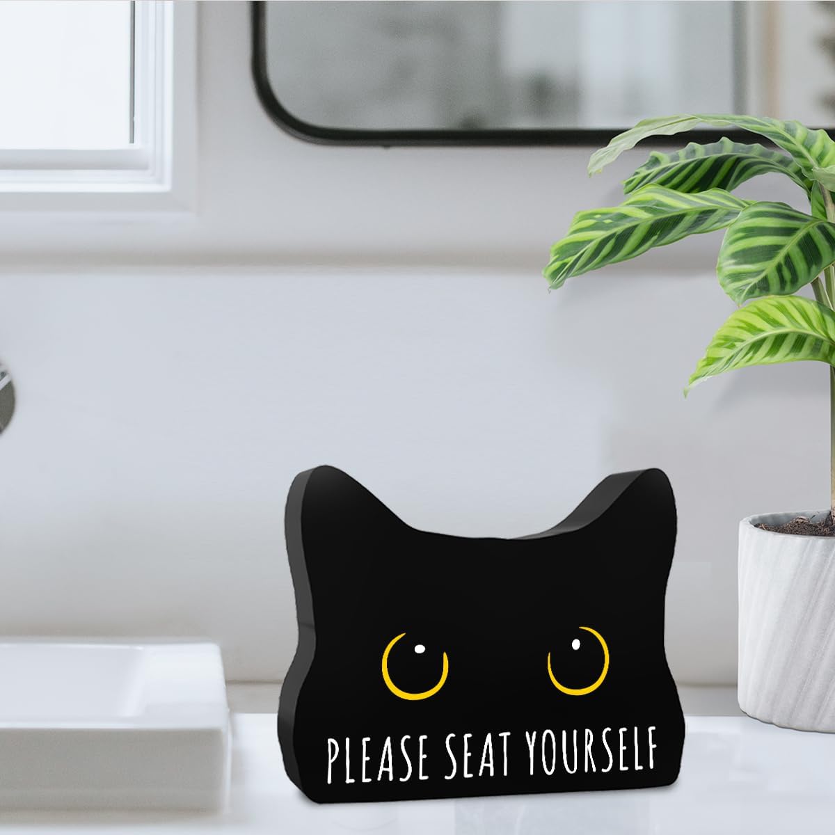 Please Seat Yourself Funny Bathroom Acrylic Decor Sign Black Cat Decor Cat Decor for Home Bathroom Cat Lover Gifts For Women Men