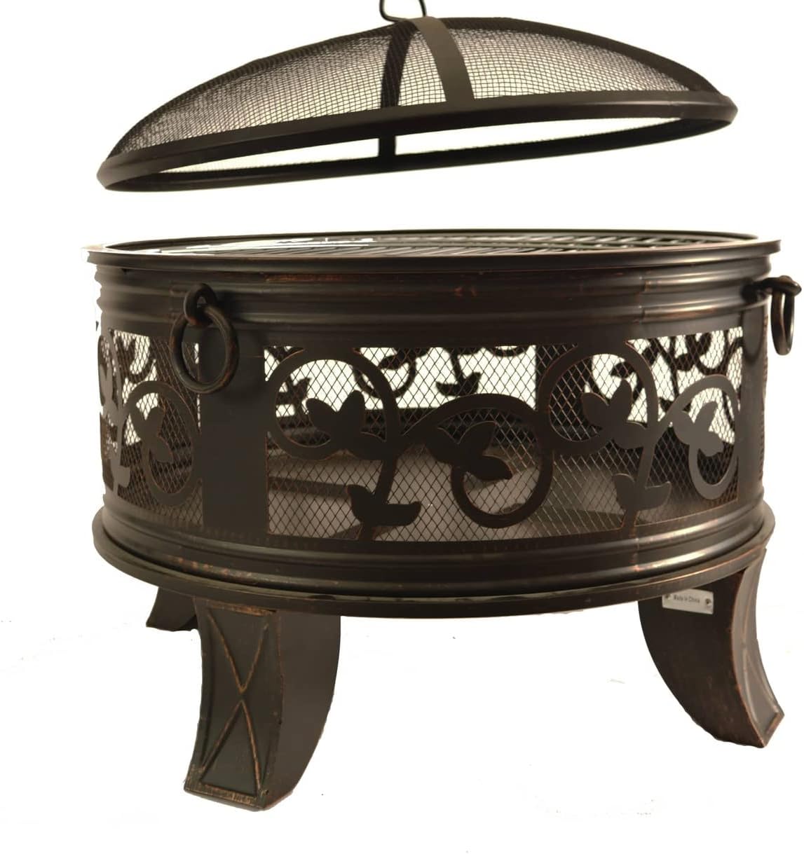 26 Inch Steel Deep Bowl Fire Pit with Cooking Grid, Weather Cover, Spark Screen, and Poker - Model# BFPW26W-CC Metal