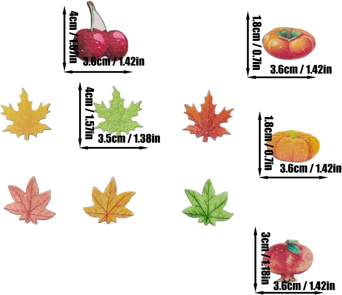 74pcs Thanksgiving Edible Fall Maple Fruit for Cake Decorating Cupcake Toppers Wedding Themed Party Birthday Cake Decoration(Tasteless)