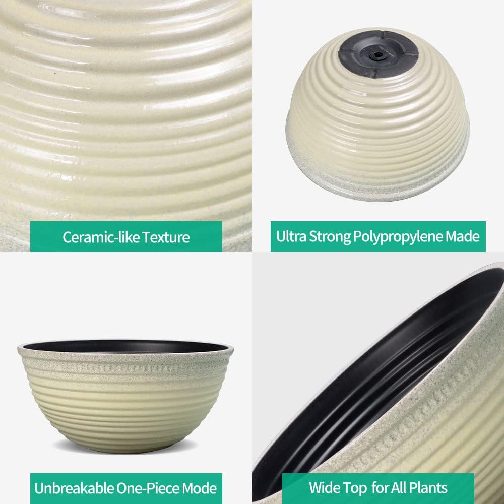 2 Pack 10 Inch Plant Pots,Durable Decorative Flower Pots Planters with Drainage Hole for Indoor and Outdoor Plants,Flowers,Succulents, White