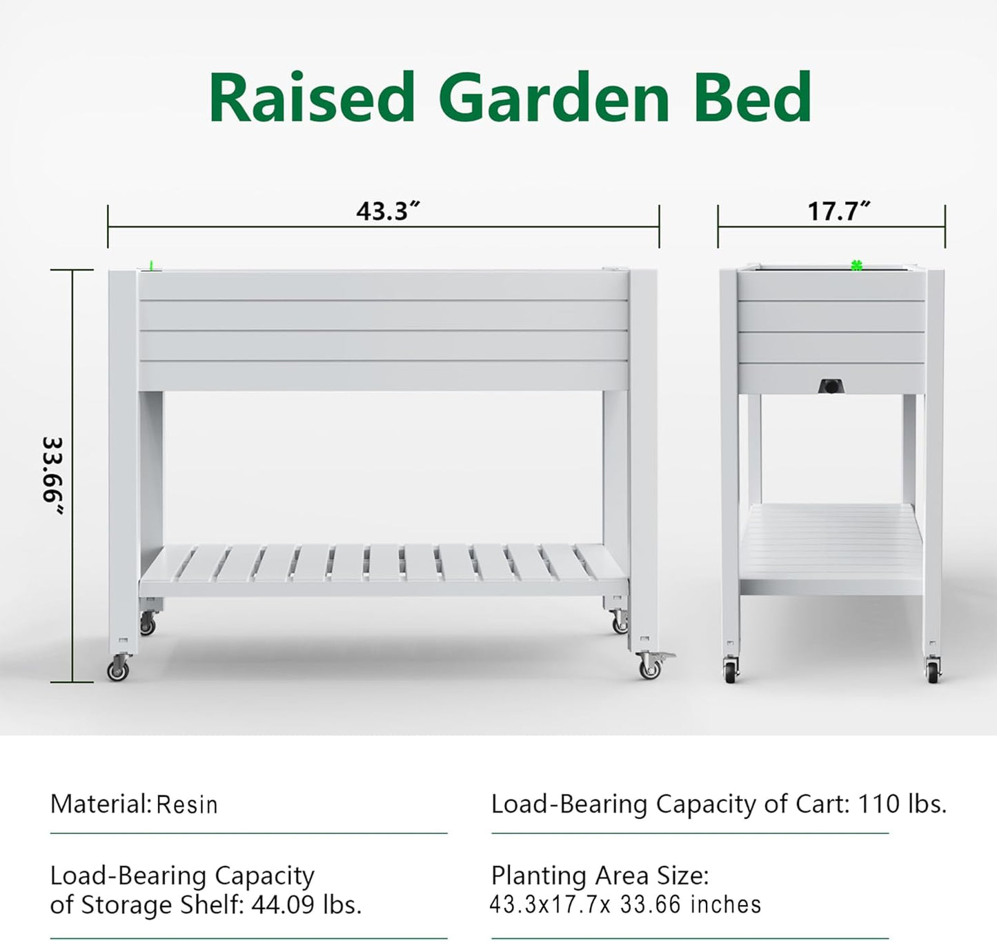Elevated Horticulture Raised Garden Bed with Legs, Divisible Raised Resin Planter Box for Backyard, Patio, Balcony, with 4 Legs, 4 Swivel Lockable Wheels, and Storage Shelf,Ashen