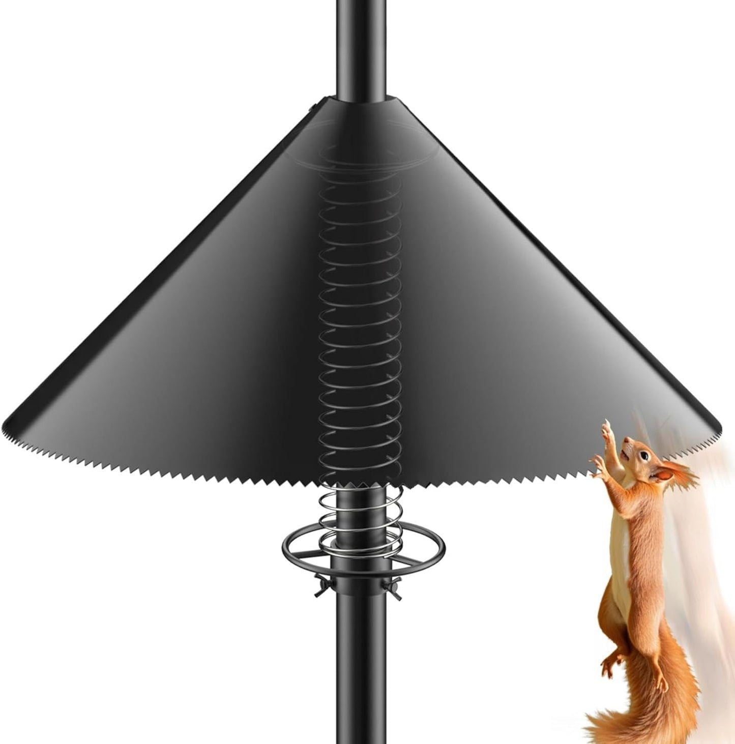 Squirrel Baffle for Bird Feeder Pole - Polycarbonate Bird Feeder Baffle with Stainless Steel Spring for Better Protection, 19 Inch Squirrel Guard for Outside Pole Mount, Metal Buckle
