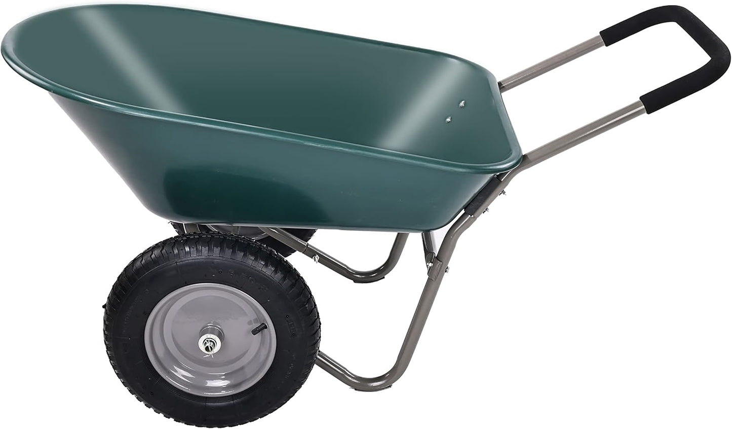 Dual-Wheel Home Garden Yard Utility Wheelbarrow Cart with Built-in Stand