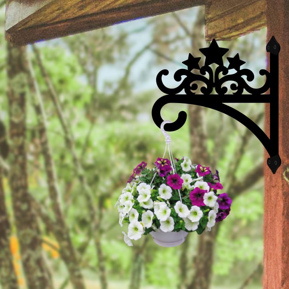 peacoblue Iron Plant Hanger Hook for Outdoor Indoor Hanging Plant Flower Fern Pot Lantern Bird Feeder,12"x14" Weather Resistant Metal Wall Holder for Porch Garden Farmhouse(Five-Pointed Star)
