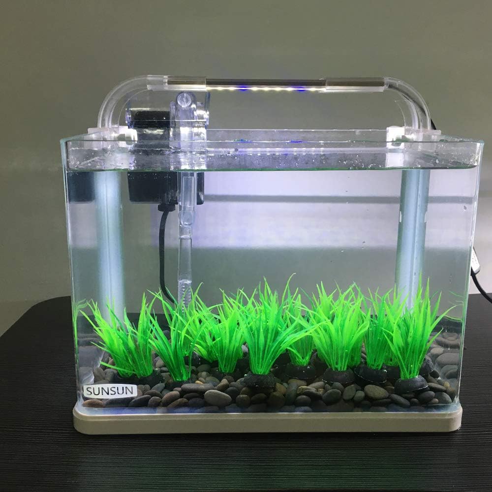 Smoothedo-Pets Aquarium Plant Fish Tank Decoration 20 Pieces Small/1" Tall Plastic Artificial Plant Goldfish Hidden Mini Grass Set (Green-B)