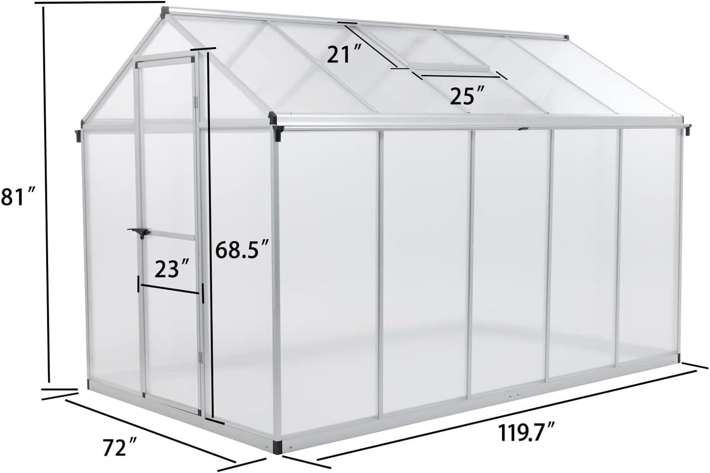 BPS 6x10 FT Walk-in Polycarbonate Greenhouse with Heavy-Duty Aluminum Frame, Vent Windows, and Lockable Door for Outdoor, Patio, Backyard, and Garden