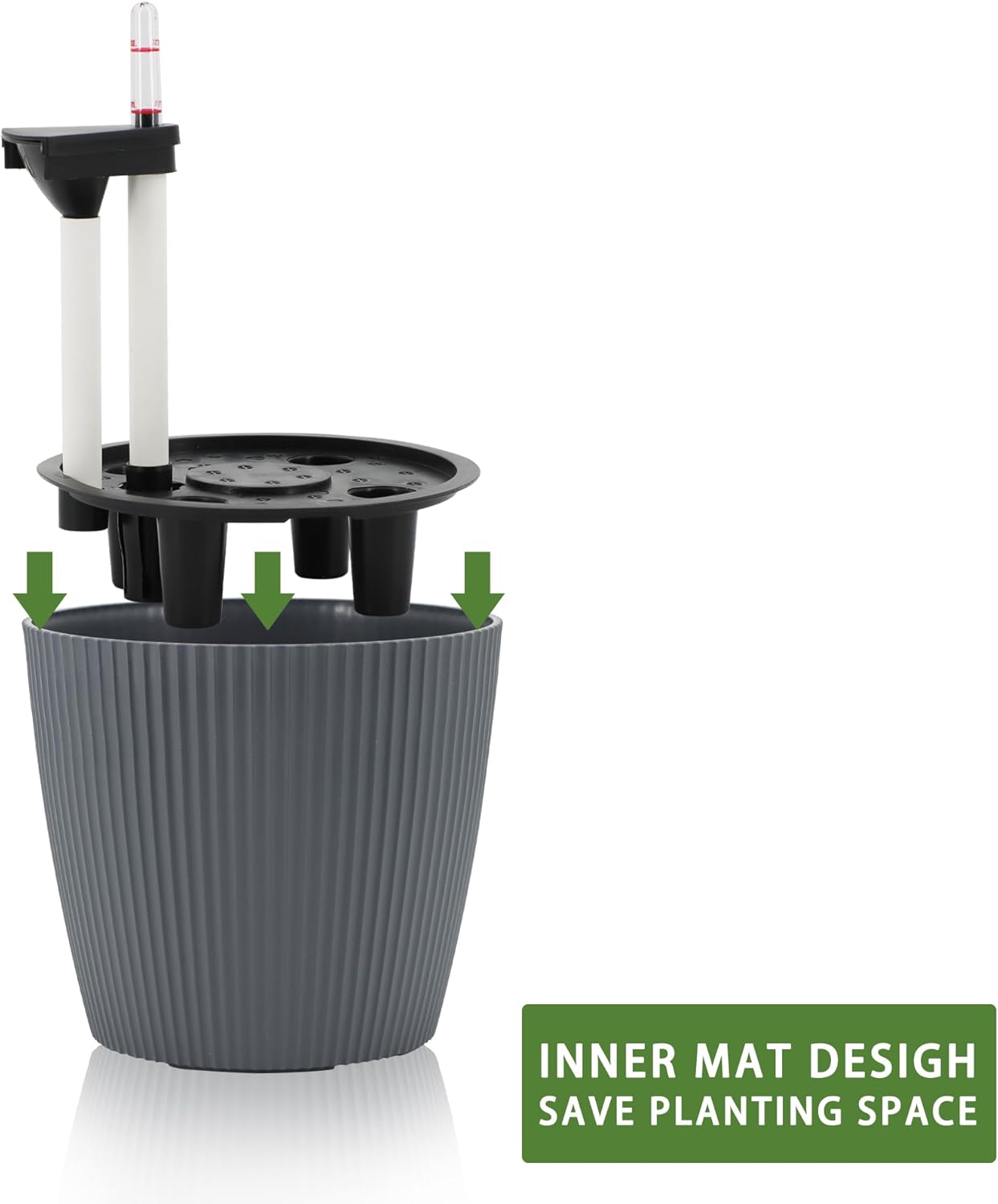 Dexceder 9x8 Self Watering Planters Indoor, Inner Mat Design, Table Flower Plant Pot with Water Level Indicator (2 Pack, Gray)