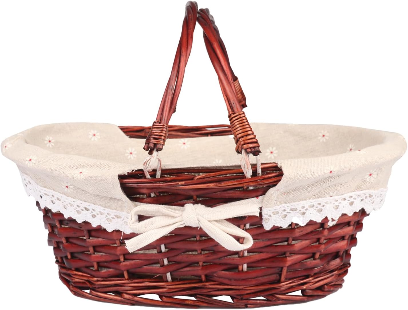 2 Pack Medium Size Wicker Basket with Handle, 12.6x9x4.7 in Wicker Picnic Basket with Liner, Empty Gift Basket, Oval Willow Woven Basket for Fruit, Candy, Wine, Gathering, Wedding, Picnic,by GNIEMCKIN
