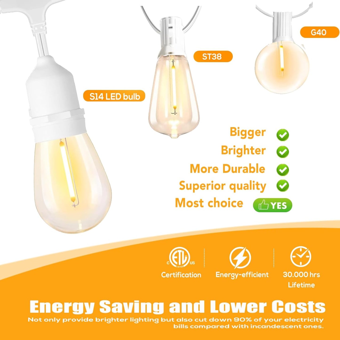 SUFEIMAS 100FT White Outdoor String Lights,IP65 Waterproof 30+2 Plastic LED Bulbs 2700K White Patio String Lights for Outside Porch, Pergola, Backyard, Bistro, Garden,Wedding Lights