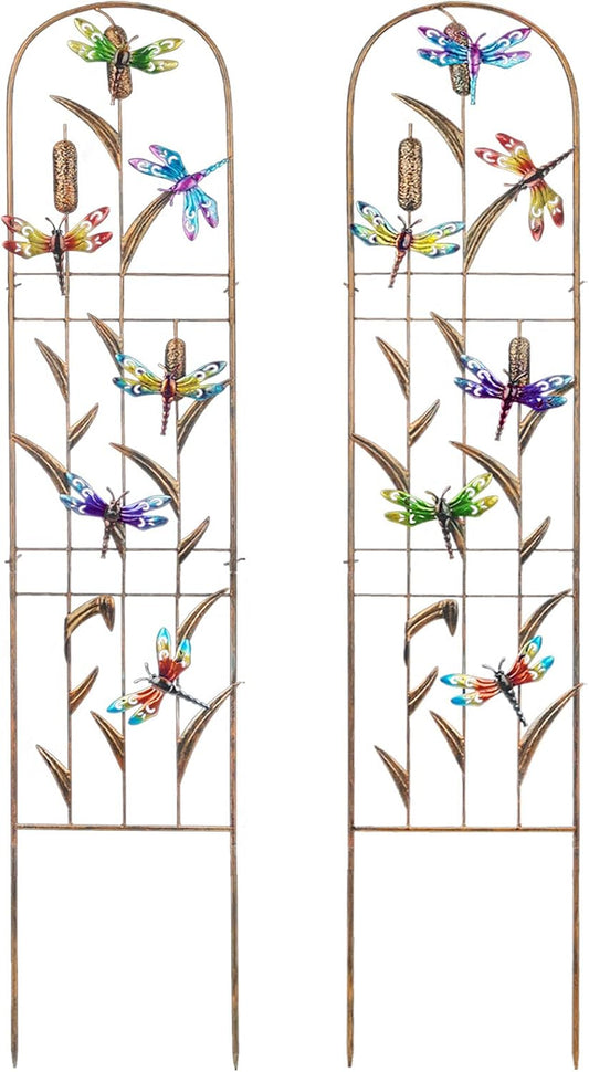 SUNNYPARK Set of 2 Dragonfly Metal Garden Trellis for Climbing Plants, Decorative Vegetables Flowers Vine Trellis for Outdoor Patio 60'' H x 11'' W