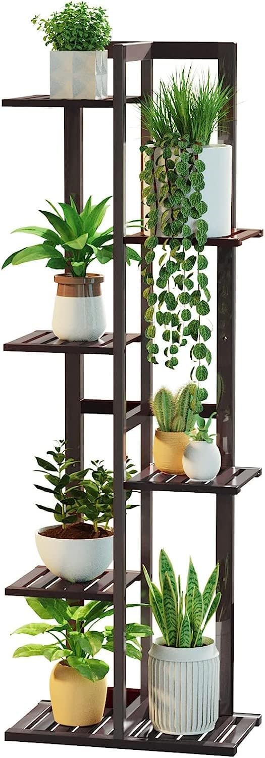 DolceLuna Plant Stand Indoor 6 Tier, Bamboo Plant Shelf Corner Display Rack, 46 Inch Tall Multiple Planter Pot Holder, Space-Saving Flower Stand for Living Room Balcony Garden Patio