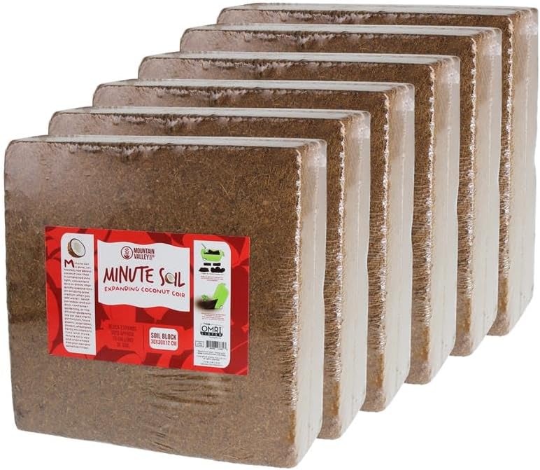 Minute Soil Bulk Coconut Coir Block 6-Pack – OMRI Listed for Organic Use – 72 lb Compressed Soil Expands with Water – Organic Grow Medium for Gardens & Farms