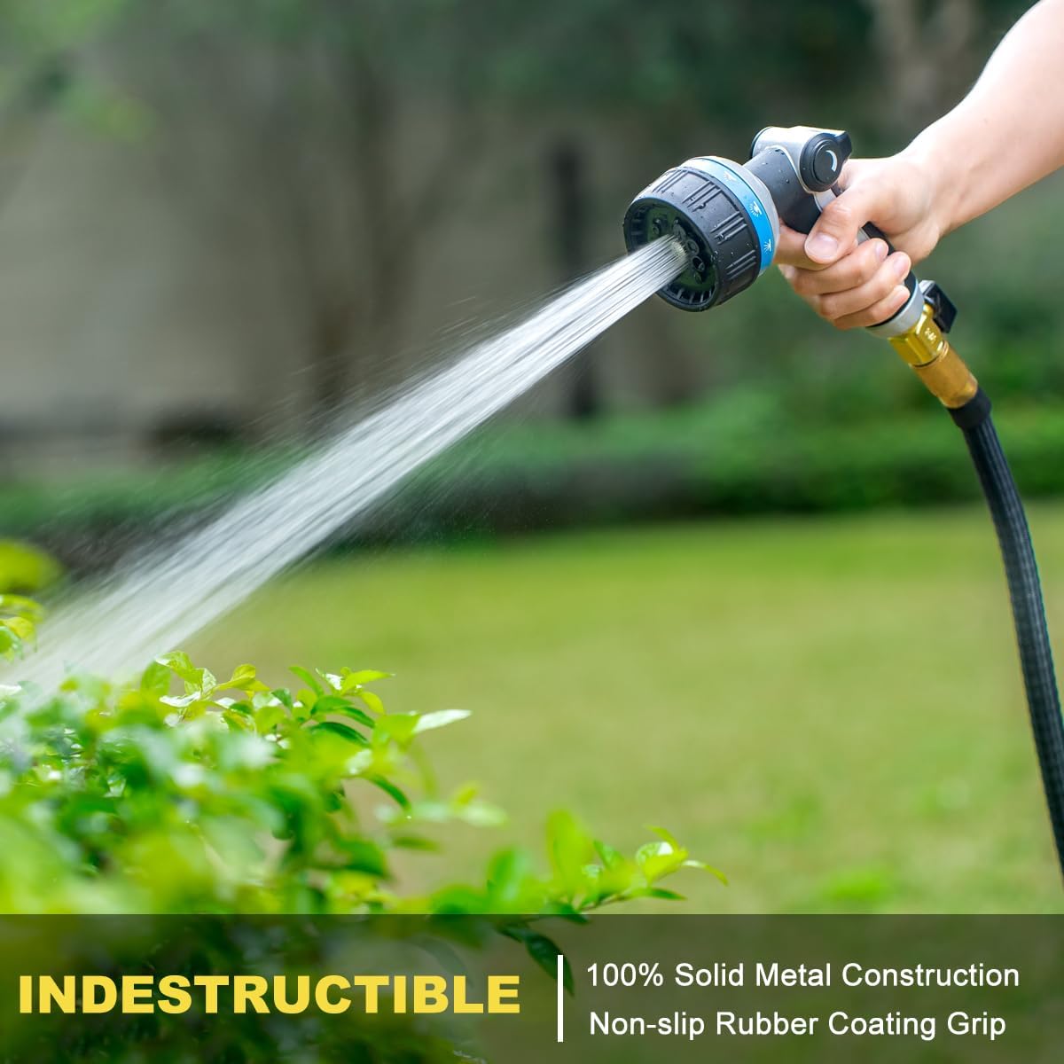 FANHAO Heavy Duty Garden Hose Nozzle, Metal Water Hose Sprayer with 10 Spray Patterns, Thumb Control, On Off Valve, High Pressure Water Nozzle for Plants Watering, Car and Pet Washing, Blue