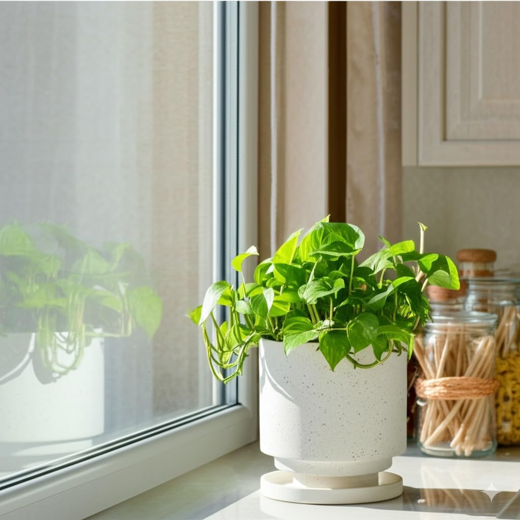 Nihow 5.7 Inch Plant Pot, Ceramic Pots for Plants with Drainage Hole and Saucer, Plant Pots Indoor for Home Garden Patio Office, Cylinder Planters for Indoor Plants, White