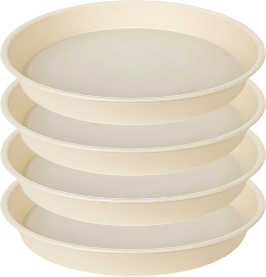 4 Pack of 14 inch Plant Saucers Bird Bath Bow Round, Plastic Plant Saucer Tray for Pots, White Planters for Indoor Plants, Plant Trays for Planter 12-15" (14", Beige)