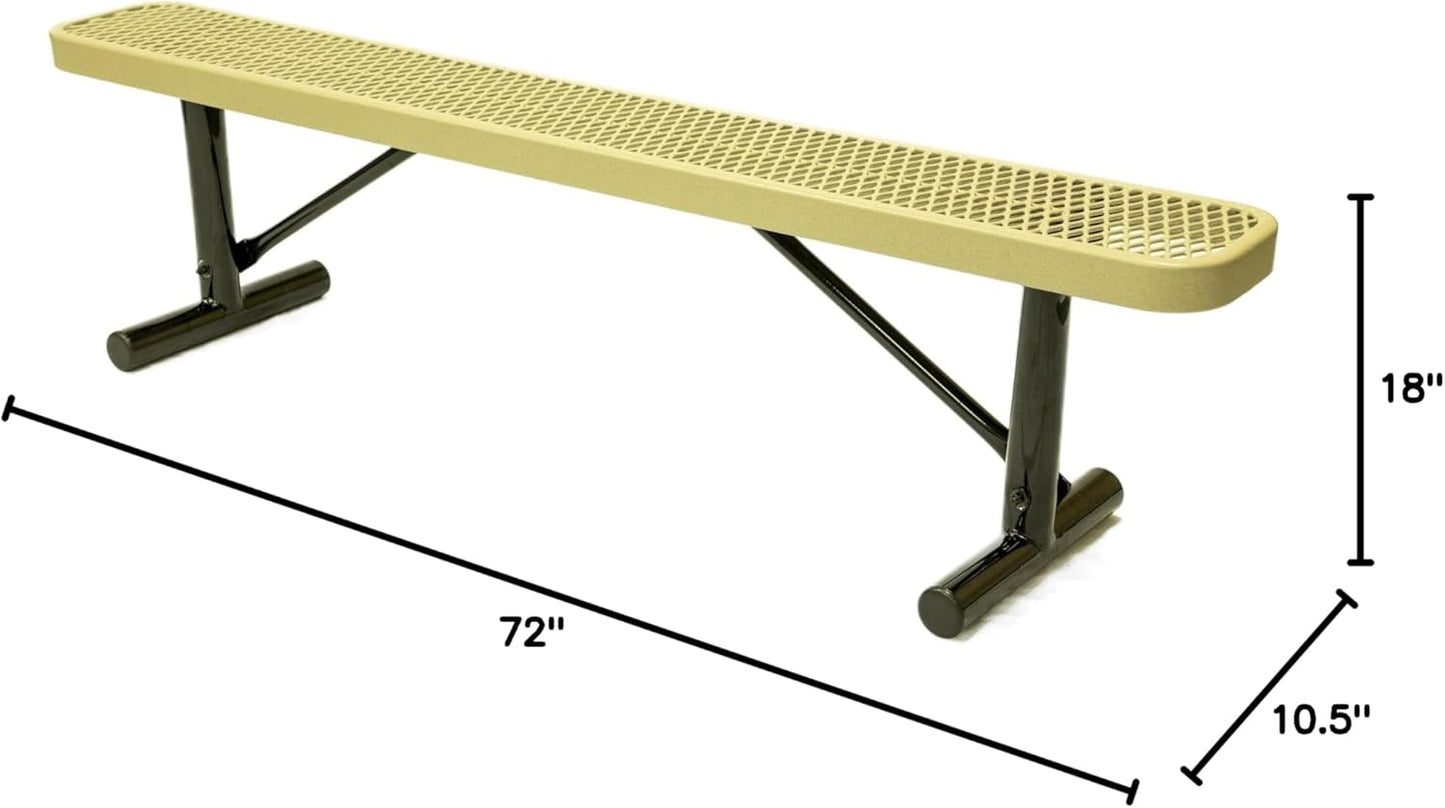 Heavy-Duty Portable Outdoor Bench Thermoplastic Coated, Expanded Metal, Commercial-Grade Seating, Made in America (Portable Without Back, 6 Ft, Textured Sandstone)