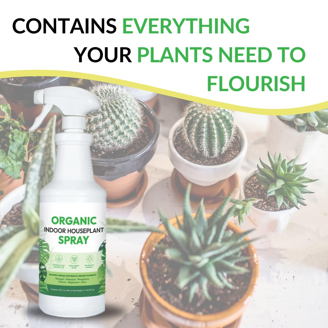 Organic Indoor Houseplant Spray - Liquid Plant Food in a Spray Bottle (Foliar Fertilizer) | Use on All Live Indoor Plants, Orchids, and Succulents | No Mixing Required (32oz)
