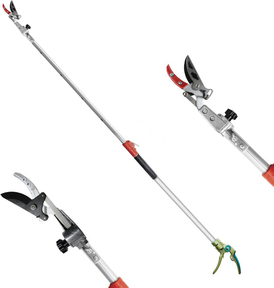 GARTOL Pruner for Garden, Cut Upto 1 Inch & Hold Telescopic Pole Pruner, Fruit Picker with Rotating Blade Head, Lightweight Aluminum Extendable Handle for Tree Branch Cutter, 7.87-13.78 FT, Silver