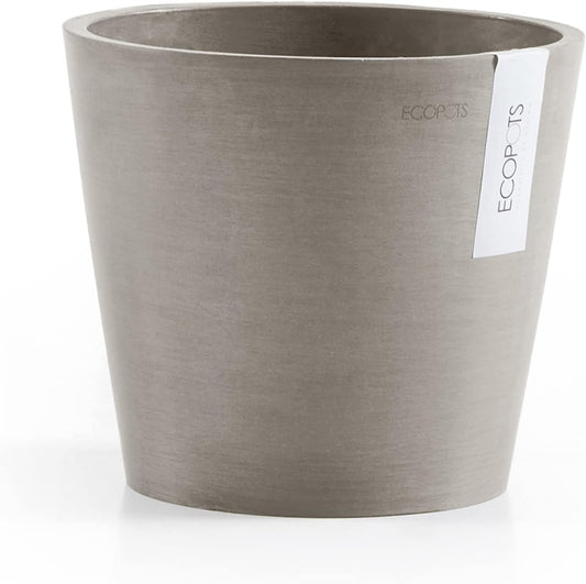 Ecopots Amsterdam Mini Durable Modern Round Recycled-Based Composite Flower Pot Planter, Taupe, 4"