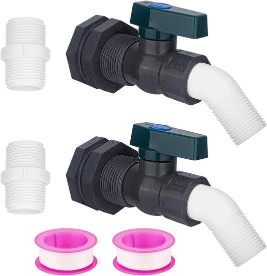 2 Pack Rain Barrel Spigot, 3/4" GHT Water Barrel Spigot Kit PVC Bucket Spigot with Bulkhead Fitting PVC Faucet Spigot Quarter Turn Ball Valve Spigot for Water Tanks, Aquariums,Garden Barrel