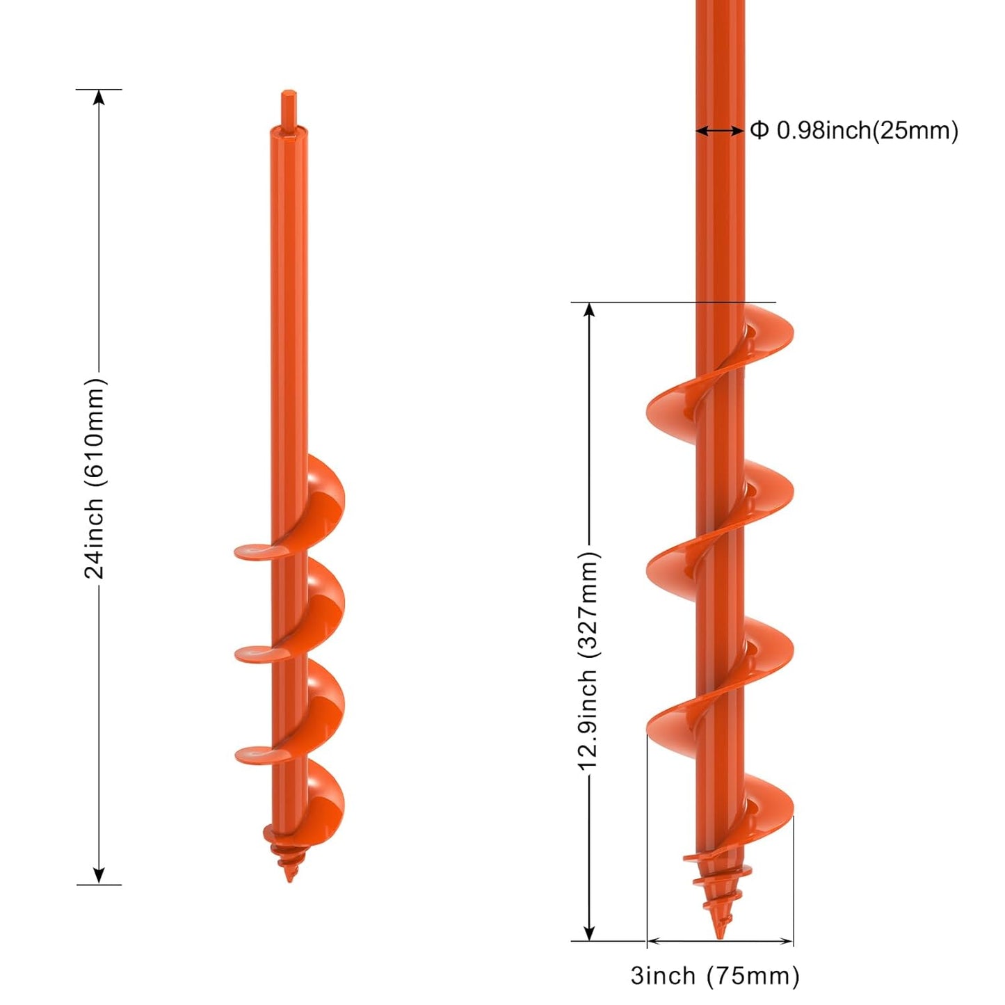 Auger Drill Bit for Planting 3 x 24'', Threaded Garden Auger Post Hole Digger, Spiral Drill Earth Dirt Augers for Bulb, Vegetables, Fence Posts and Umbrella Holes, Fits in 3/8” Drill Chuck