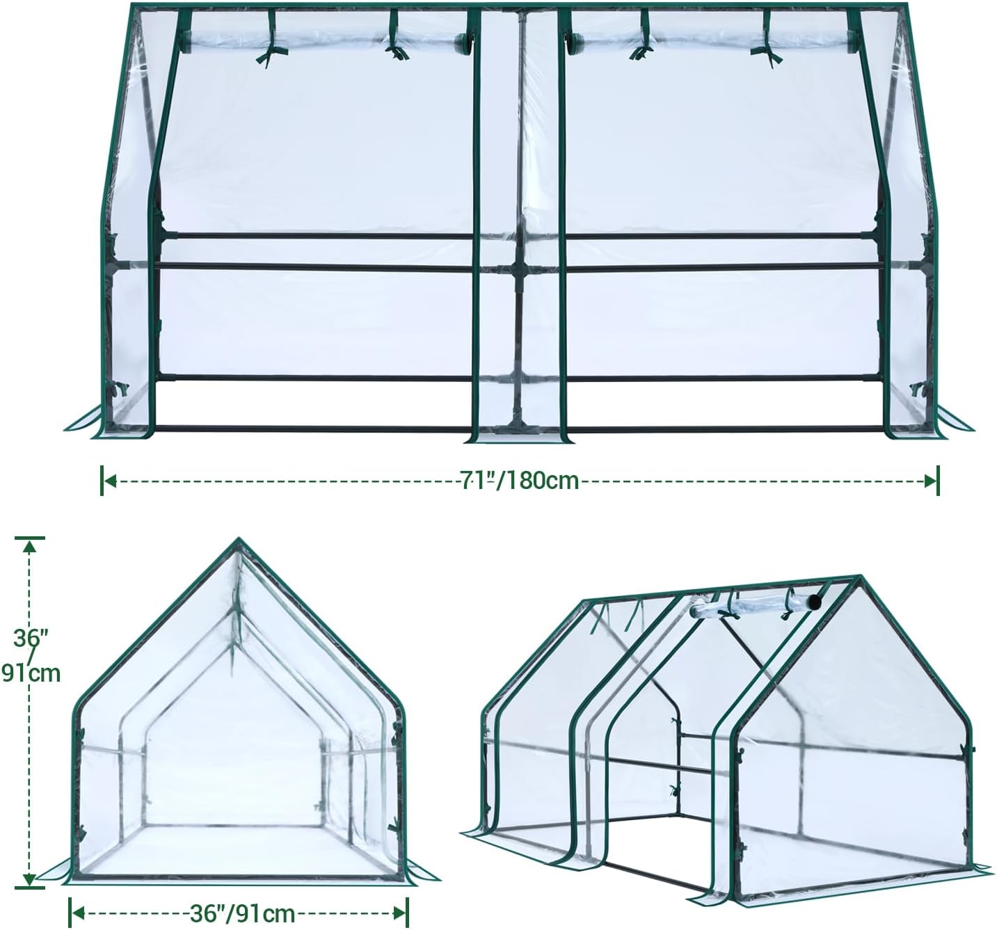 Ohuhu Portable Mini Greenhouse, 71"x36"x36" Greenhouses for Outdoors with Dual Large Zipper Doors & Ground Stakes, Waterproof & UV Protected Plastic Green House for Outside Garden Patio Transparent