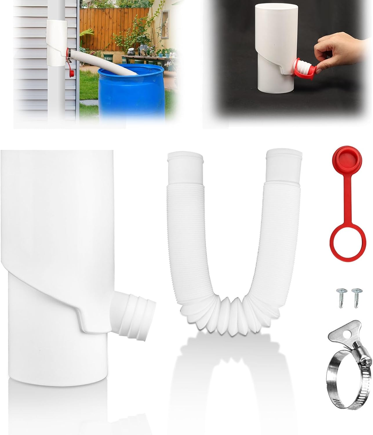 Longzhuo Rain Barrel Diverter Kit, 8cm(3.1") 10cm(3.9") Inlet, Rainwater Collection System, Rain Water Collection System Kit, for Downspout, Diverting Water, Recycle Rainwater, White (10CM)