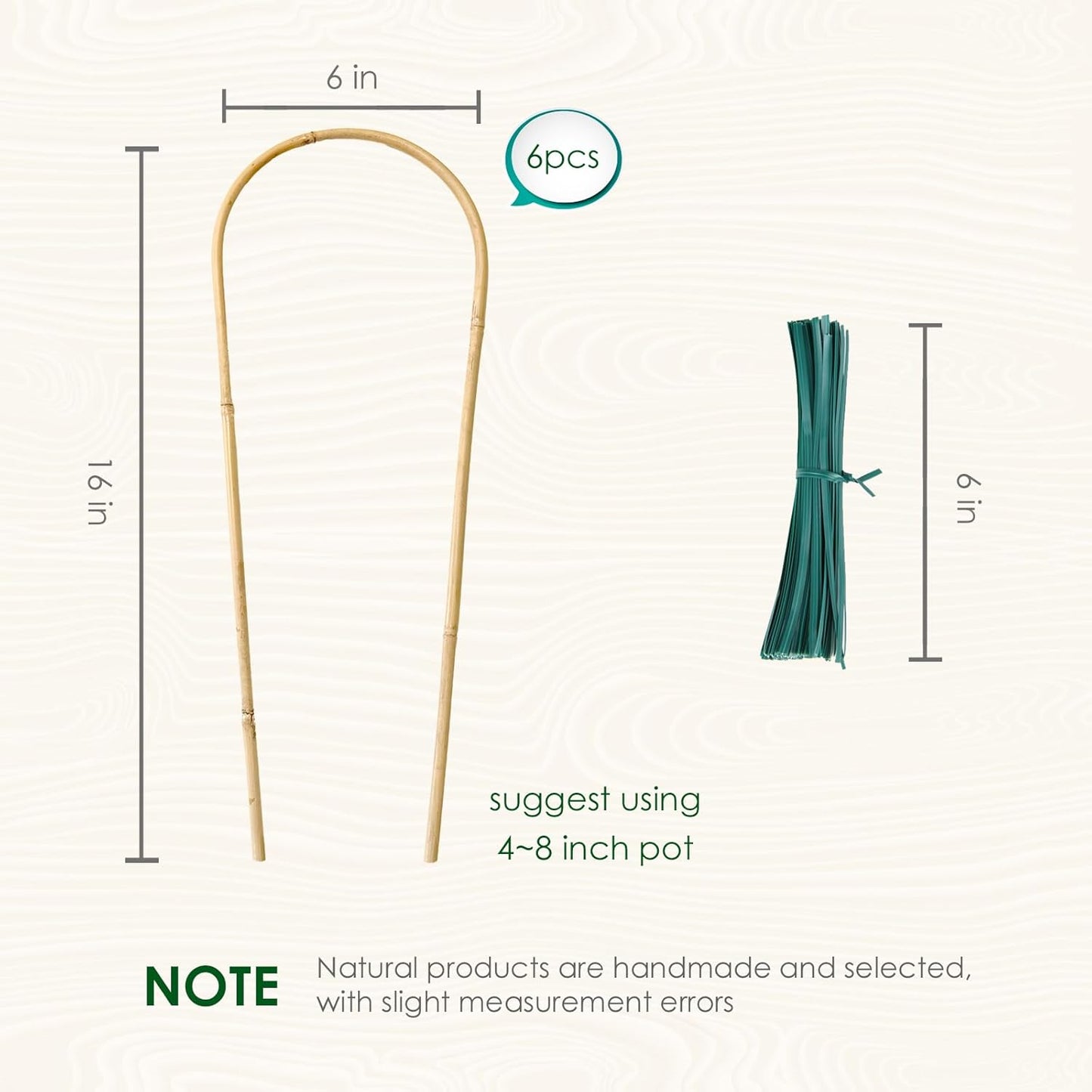 Indoor Plant Trellis for Climbing Plants 16in, 6 Pack Arch Bamboo Trellis for Potted Plants