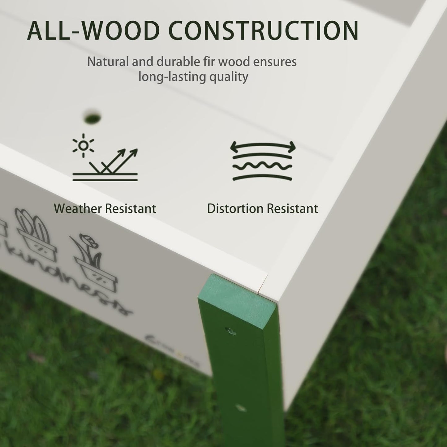 Raised Garden Bed with Trellis Elevated Planter Box with Legs, Drainage Holes for Outdoor Garden, Patio, Natural Wood 17.7”L x 16.1”W x27.6”H(Green)