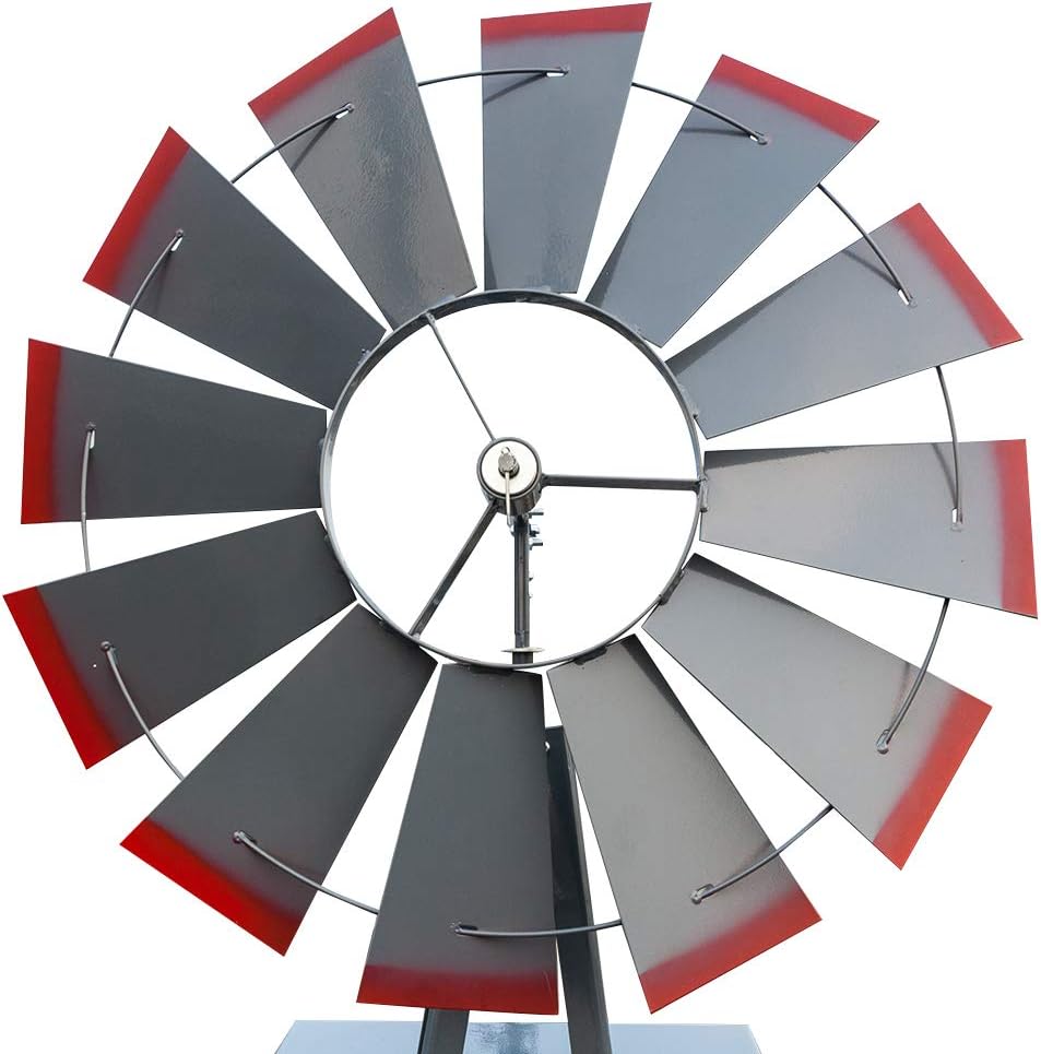Garden Windmill for Yard Decor, 8 ft Tall Metal Windmill with Spinning Blades, Weather-Resistant Outdoor Windmill for Lawn, Farmhouse, Rustic & Farm Decor, Grey