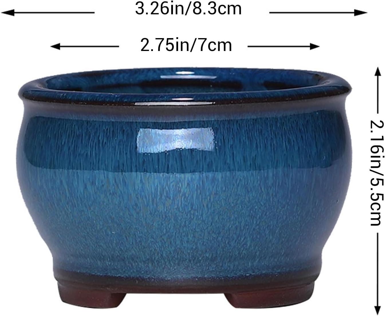 Ceramic Planter Pots with Drainage Hole, Small Flower Pot for Succulents, Orchid, Bonsai Plants, Indoor Outdoor Garden Windowsill Shelf Decor (Blue)