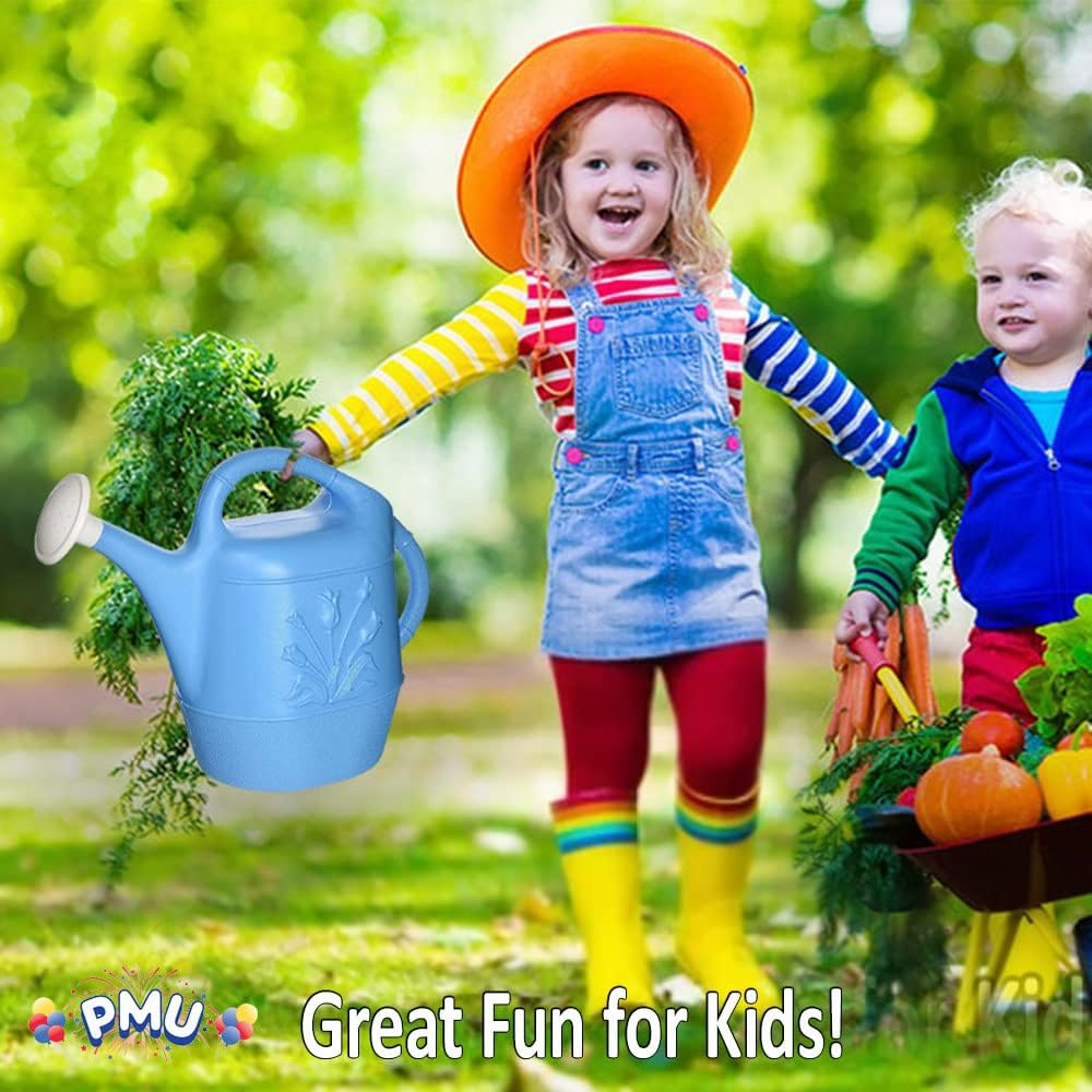PMU 2 Gallon Watering Can - Garden Watering Can for Indoor & Outdoor Plants - Plastic Water Can with Detachable Sprinkler Head - Large Water Pot, Made in USA - Blue Pkg/1