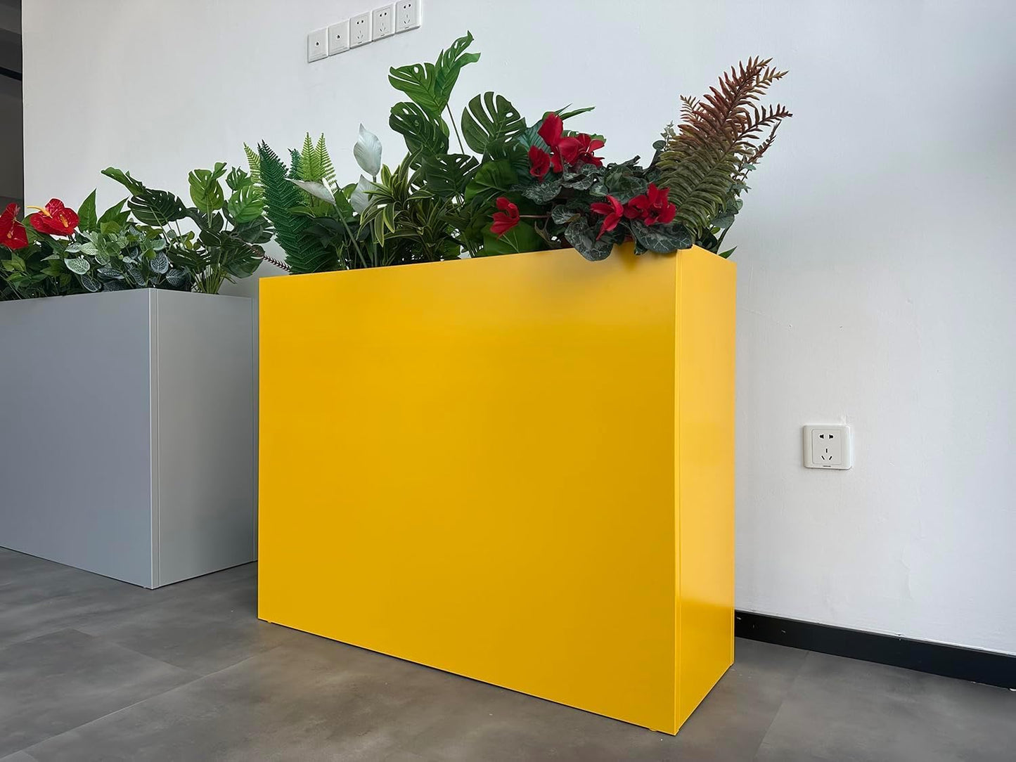 38" L x 13" W x 30" H Metal Tall Rectangular Planter - Large Planter Box for Outdoor Patio/Porch Modern Design for Plants, Flowers, Garden,Spliced Flower Pot (Yellow)