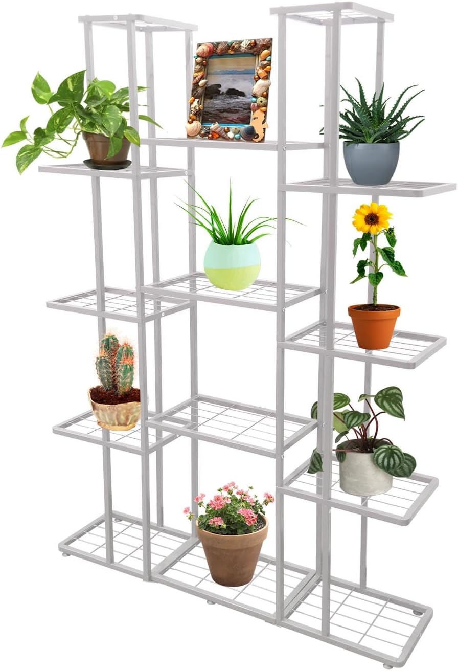 5 Tier 14 Potted Metal Large Plant Stand for Indoor Outdoor Flower Pot Display Planter Shelf, White