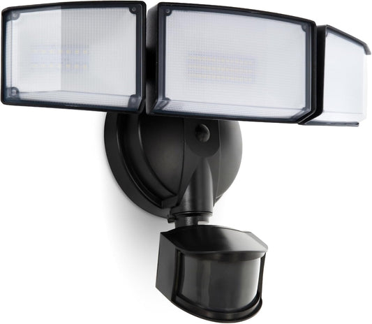 UME 49W LED Security Lights Motion Sensor Light Outdoor, 5000K Daylight, IP65 Waterproof, Dusk to Dawn, 3 Head Motion Detected Flood Light for Garage, Yard, Porch (Black)