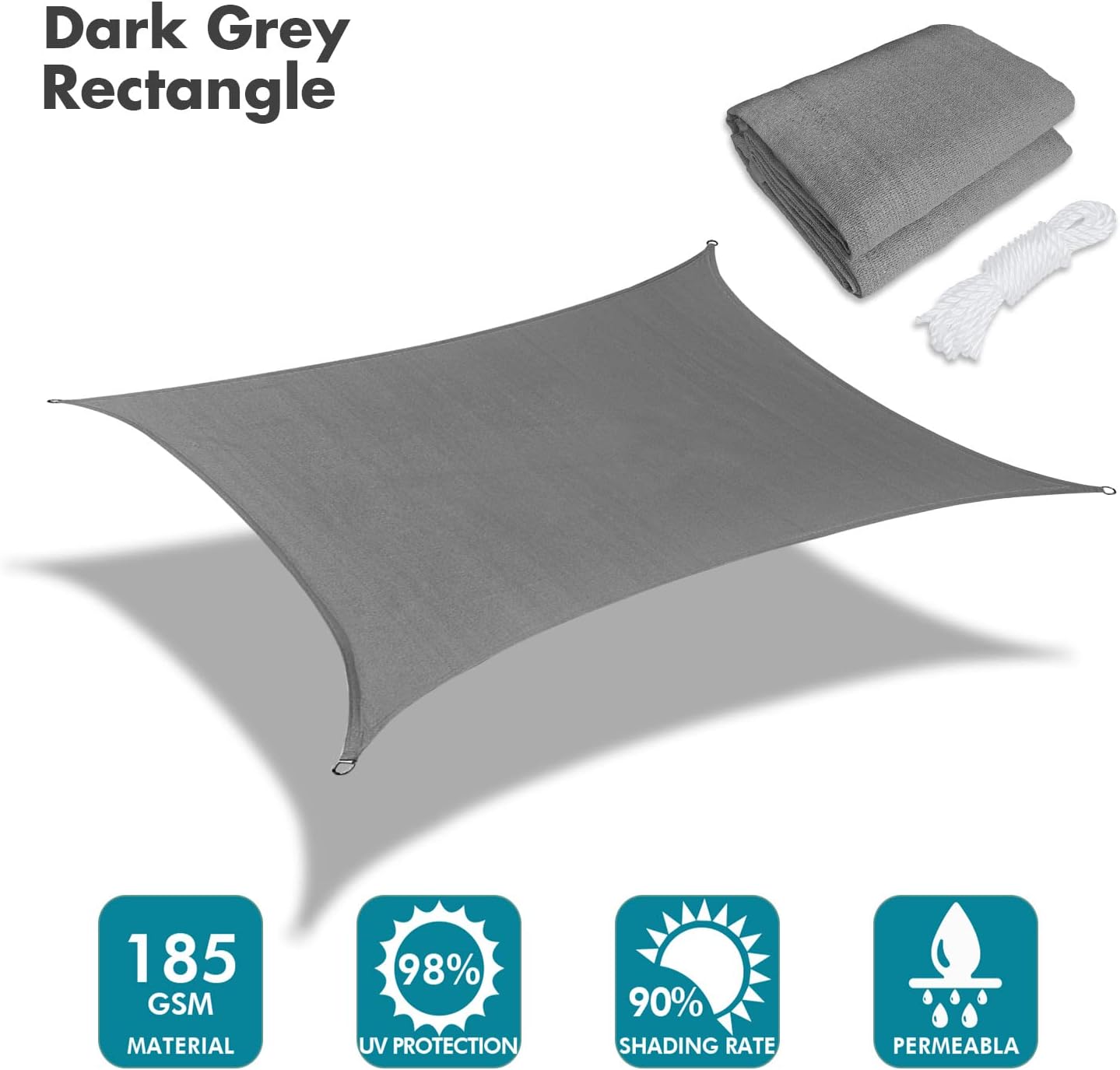 KANAGAWA 6'X9' Dark Gray Custom Size Sun Shade Sail Rectangle UV Block Canopy Cover for Patio Backyard Lawn Garden Outdoor (Customized Available)